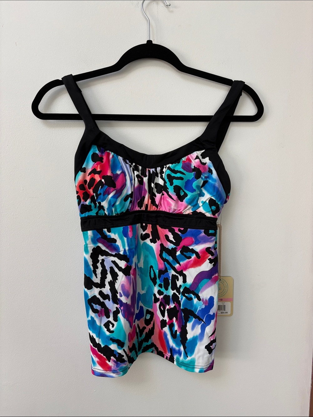 Caribbean Joe CAT’S MEOW Framed Peasant Tankini Top,Size 10,NWT
